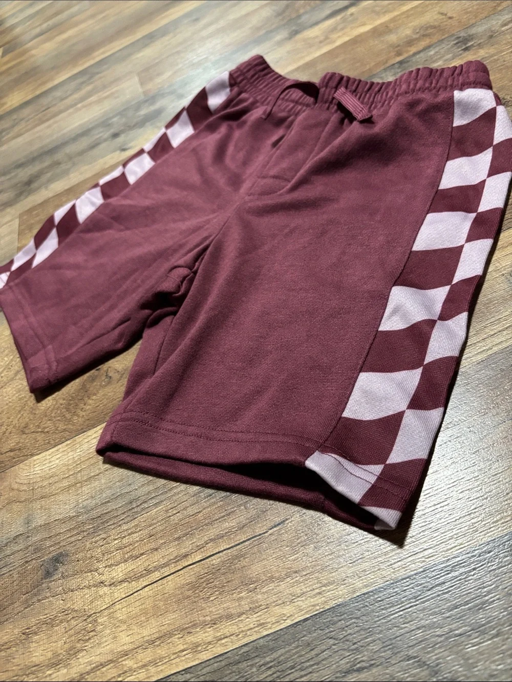 “Art Class” | S 6/7 | Maroon Shorts with Light Pink Checker Side Panels